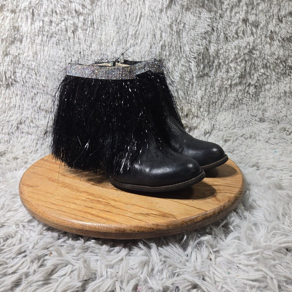 Olukai Black Leather Ho'Ohilu Studded Booties Womens 10 Embellished Fringe Boots